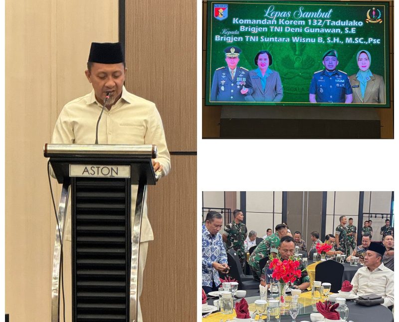 Bupati Ilham Lawidu saat menghadiri sekaligus memberikan sambutan pada acara Pisah Sambut Danrem 132/Tadulako. Foto: Prokopim